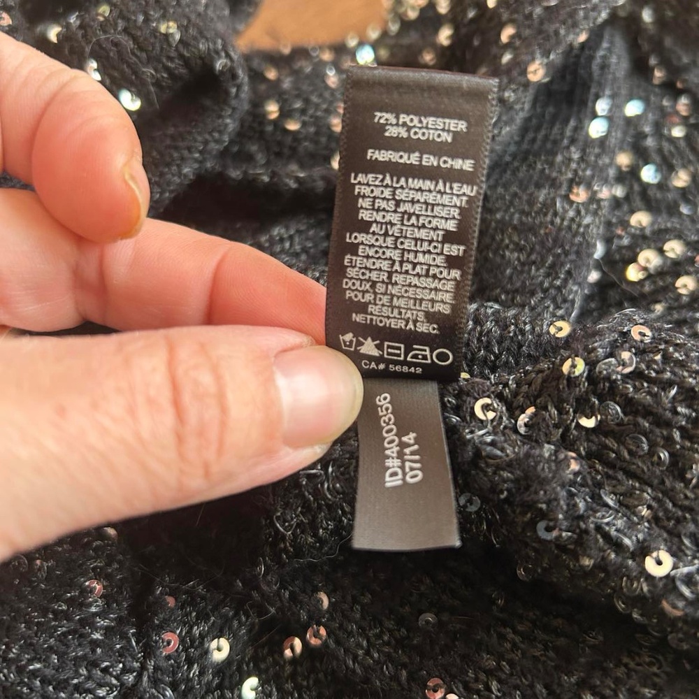 Express Black Silver Sequin Open Front Sweater Ca… - image 7